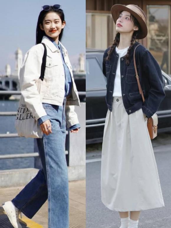 áo khoác denim, thời trang mùa thu, mặc đẹp mùa thu